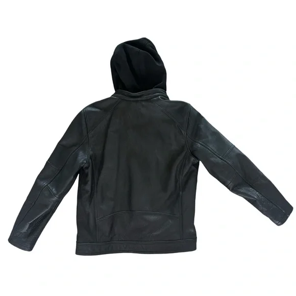 Wilsons Alan Black Leather Grunge Motorcycle Jacket With Removable Hood Size L - Picture 4 of 15